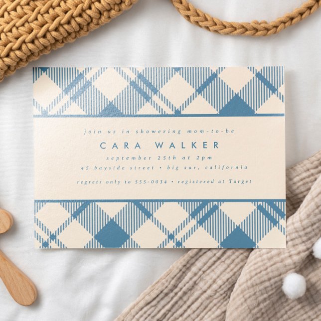 Invitación Baby Shower Classic Light Blue Beige Plaid Boy (Subido por el creador)