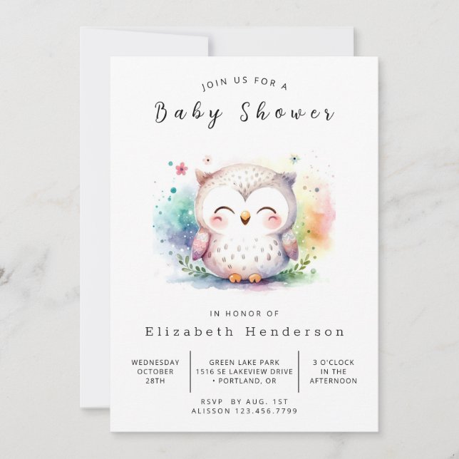 Invitación Baby Shower Classic Trees Owl (Anverso)