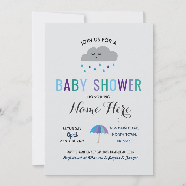 Invitación Baby Shower Cloud Sprinkle Rain Cute Rain (Anverso)
