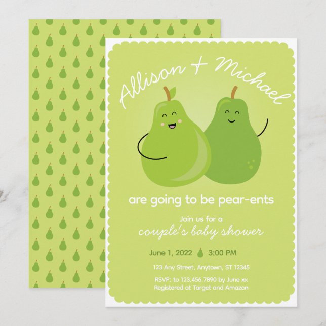 Invitación Baby Shower Co-ed de parejas de pieles con tema de (Anverso / Reverso)