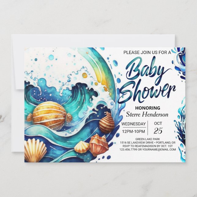 Invitación Baby Shower Coastal Boho (Anverso)