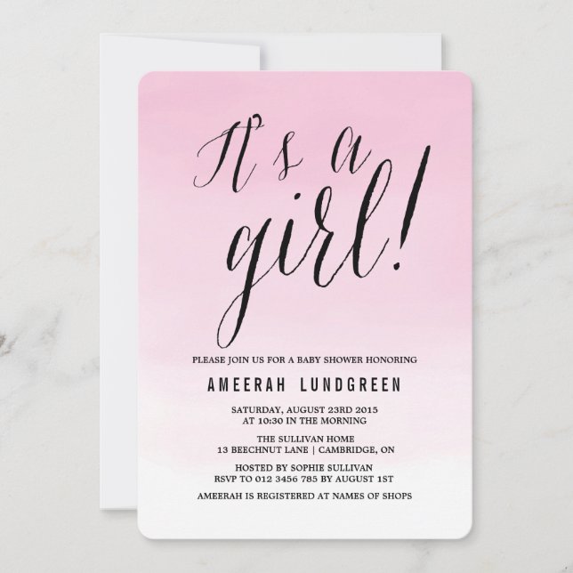 Invitación Baby Shower color agua rosa naranja (Anverso)