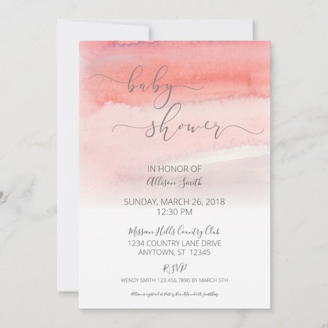 Invitación Baby Shower color agua rosa naranja (Anverso)