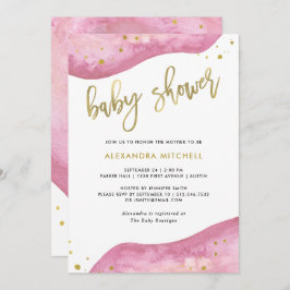 Invitación Baby Shower color agua rosa y gris dorado