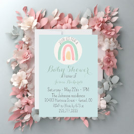 Invitación Baby Shower color azul arcoiris de color azul