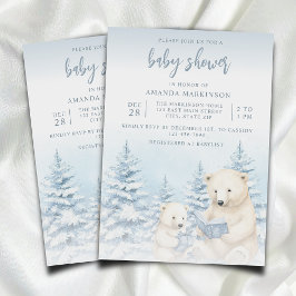 Invitación Baby Shower color de agua azul de oso polar de inv