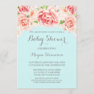 Invitación Baby Shower color de agua rosa Floral a