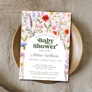 Invitación Baby Shower color flor silvestre rosa