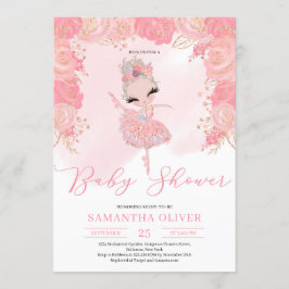 Invitación Baby Shower color floral color rosa y oro rosa de 