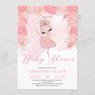 Invitación Baby Shower color floral color rosa y oro rosa de