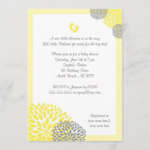 Invitación Baby Shower color gris amarillo dahlia