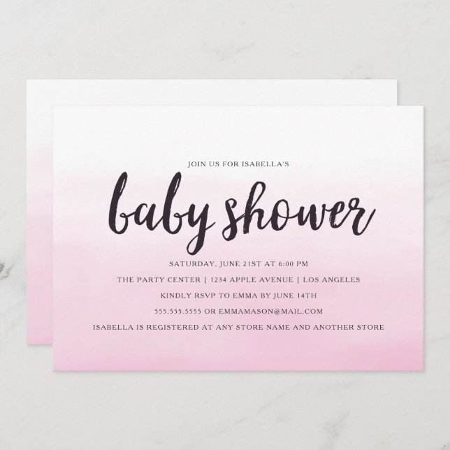 Invitación Baby Shower color rosa naranja (Anverso / Reverso)