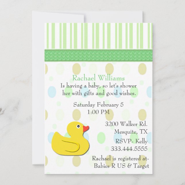 Invitación Baby Shower coloreada de pato amarillo (Anverso)