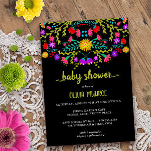 Invitación Baby Shower colorido de color negro de la Fiesta M