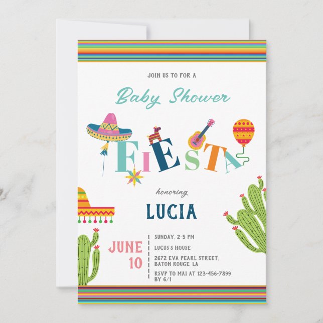 Invitación Baby Shower colorido mexicano de Fiesta Cactus (Anverso)