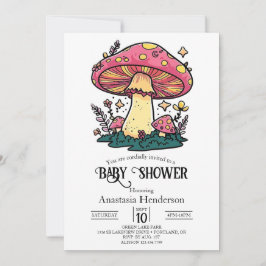 Invitación Baby Shower colorido y pequeño hongo