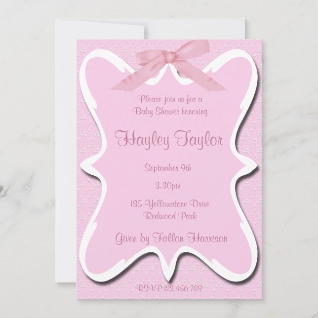 invitación Baby Shower con arco rosa (Anverso)