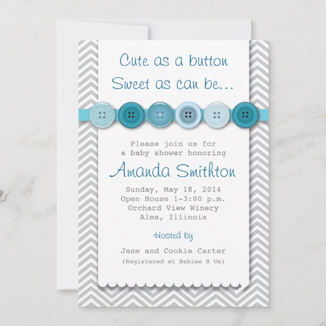 Invitación Baby Shower con botón de corte (Anverso)