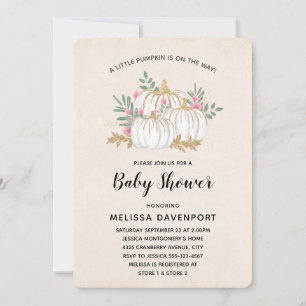 Invitación Baby Shower con Calabazas de Acuarela Blancas y Do