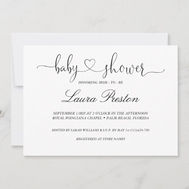 Invitación Baby Shower con caligrafía a mano (Anverso)