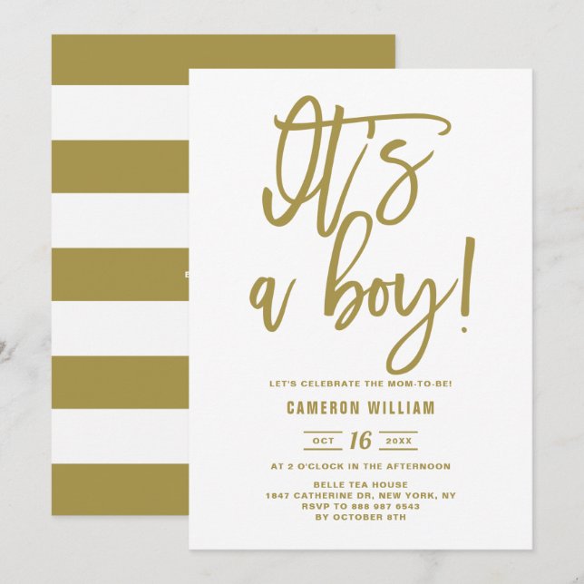 Invitación Baby Shower con carta de oro (Anverso / Reverso)