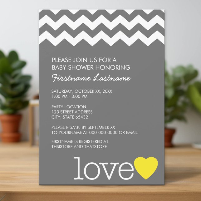 Invitación Baby Shower con chevrs y corazón modernos (Custom Invitation with Download Option)
