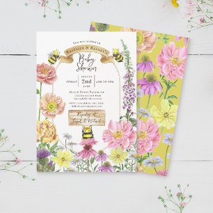 Invitación Baby Shower con código de abeja amarilla y flor si