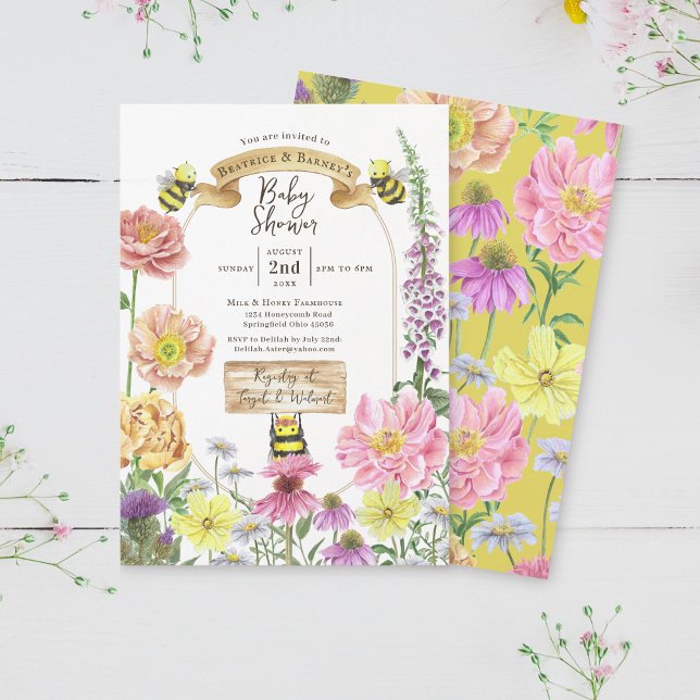 Invitación Baby Shower con código de abeja amarilla y flor si (Subido por el creador)
