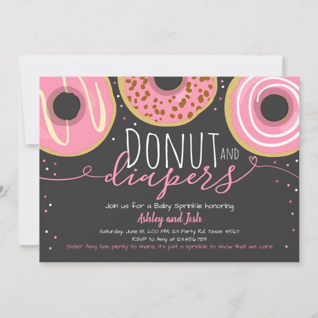 Invitación Baby Shower con código de Chica de donut y pañales (Anverso)