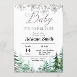 Invitación Baby Shower con copos de nieve de plata en árbol d