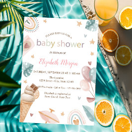 Invitación Baby Shower con crema de helado de arcoiris con gl