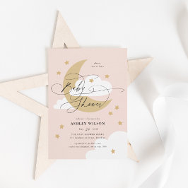 Invitación Baby Shower con estilo de escritura elegante rosa 