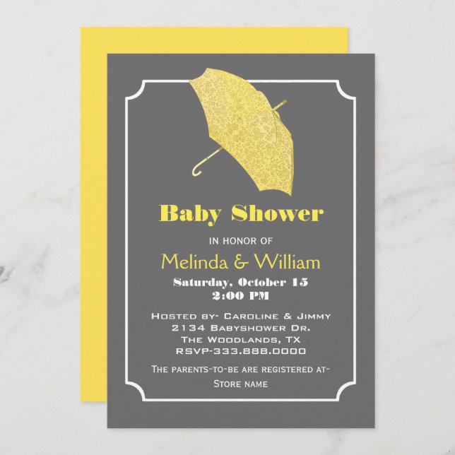 Invitación Baby Shower con estilo de paraguas amar (Anverso / Reverso)