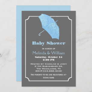 Invitación Baby Shower con estilo de paraguas azul