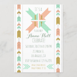 Invitación Baby Shower con flecha tribal Gold