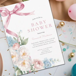 Invitación Baby Shower con floral de color rosa