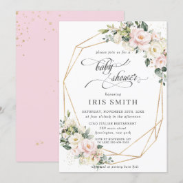 Invitación Baby Shower con floral marfil-rosado Rubor