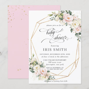 Invitación Baby Shower con floral marfil-rosado Rubor