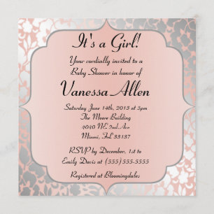 Invitación Baby Shower con floral metálico formal