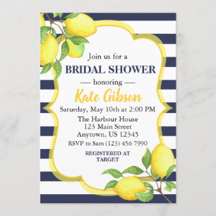 Invitación Baby Shower con flores de limón amarillo y marina
