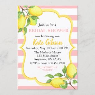 Invitación Baby Shower con flores de limón rosa y amarillo