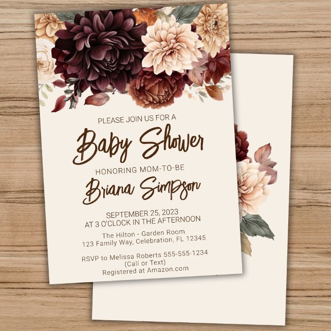 Invitación Baby Shower con flores de marfil beige marrón marr (Subido por el creador)