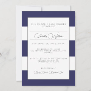 Invitación Baby Shower con franjas azules