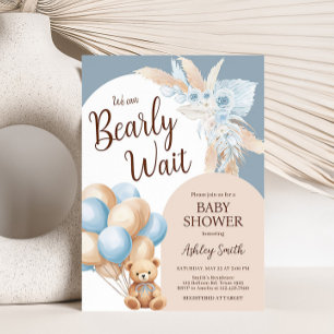 Invitación Baby Shower con globo de oso azul