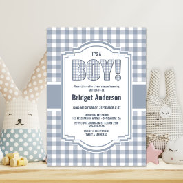Invitación Baby Shower con juego de búfalo gris y blanco