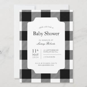 Invitación Baby Shower con juego de búfalo negro y blanco rús