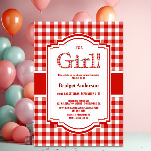 Invitación Baby Shower con juego de búfalo rojo y blanco