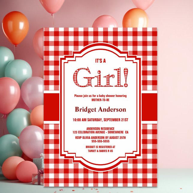 Invitación Baby Shower con juego de búfalo rojo y blanco (Subido por el creador)