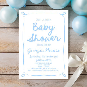 Invitación Baby Shower con la mano azul y caprichosa