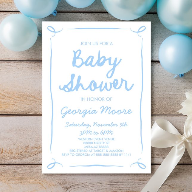 Invitación Baby Shower con la mano azul y caprichosa (Subido por el creador)